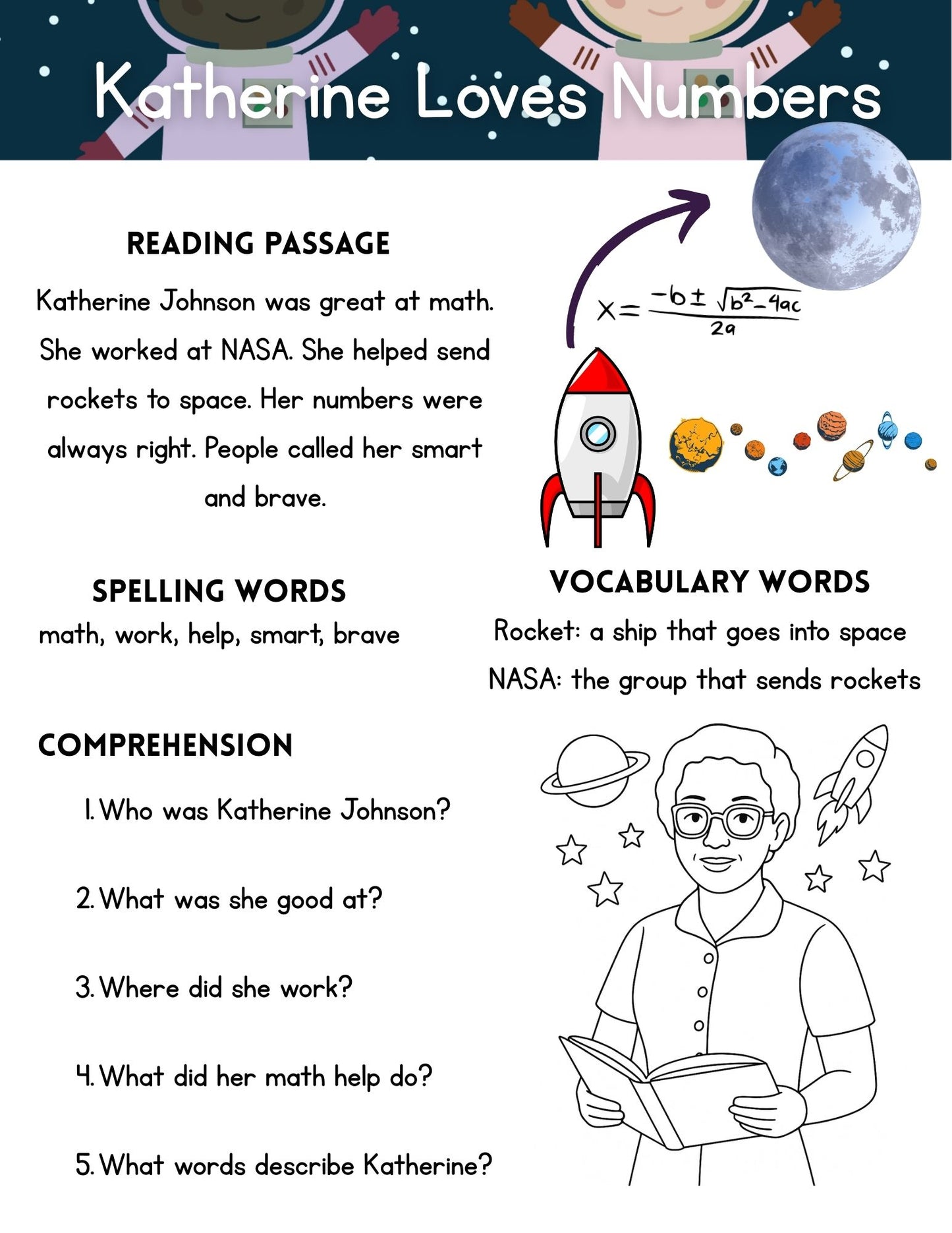 Lift off To Learning | 1st Grade Reading Passages with Black History in Space