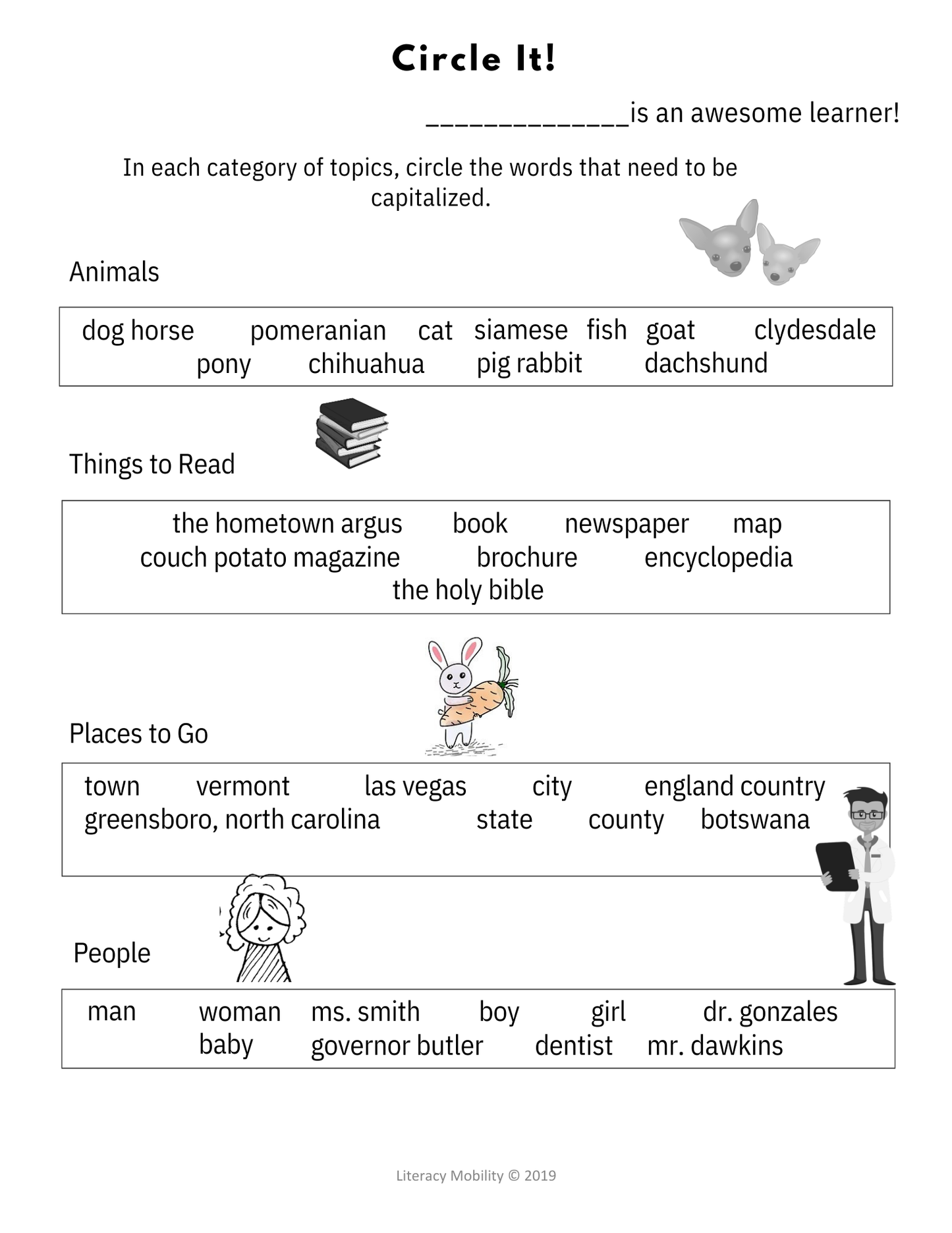 Students practice capitalization worksheet
