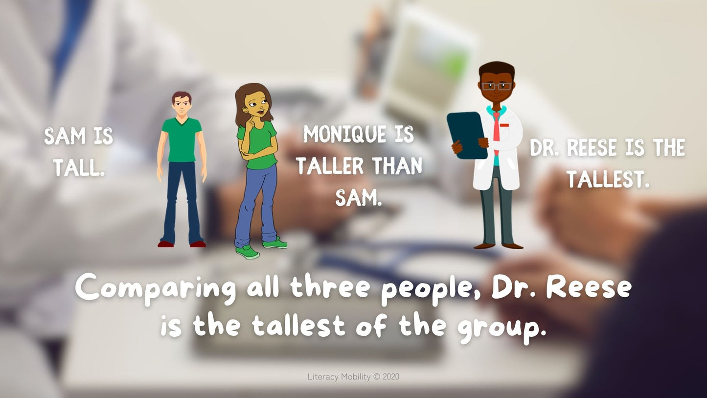 Comparatives and Superlatives PowerPoint and Worksheets when comparing people