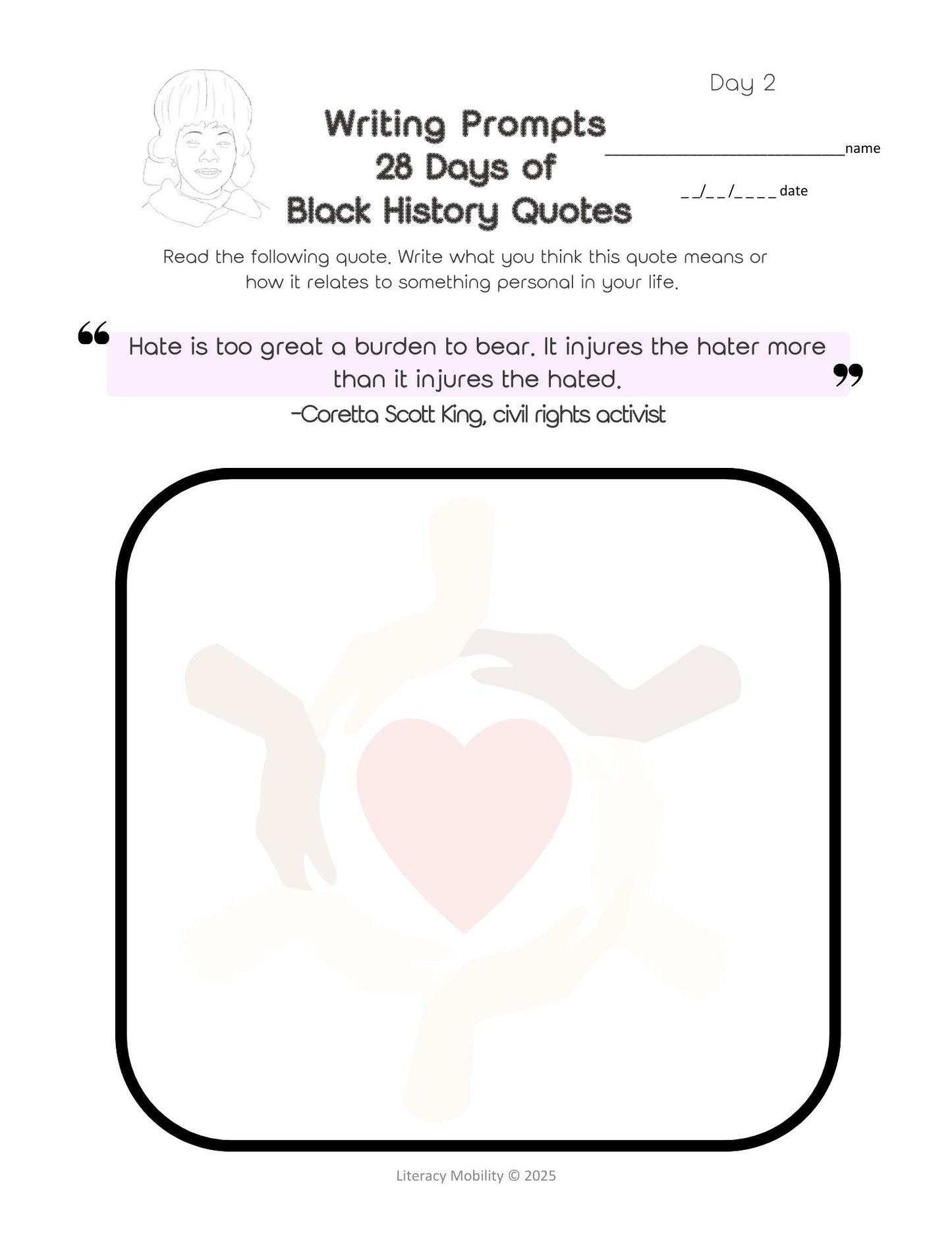 Black History Writing Prompt featuring Coretta Scott King Quote