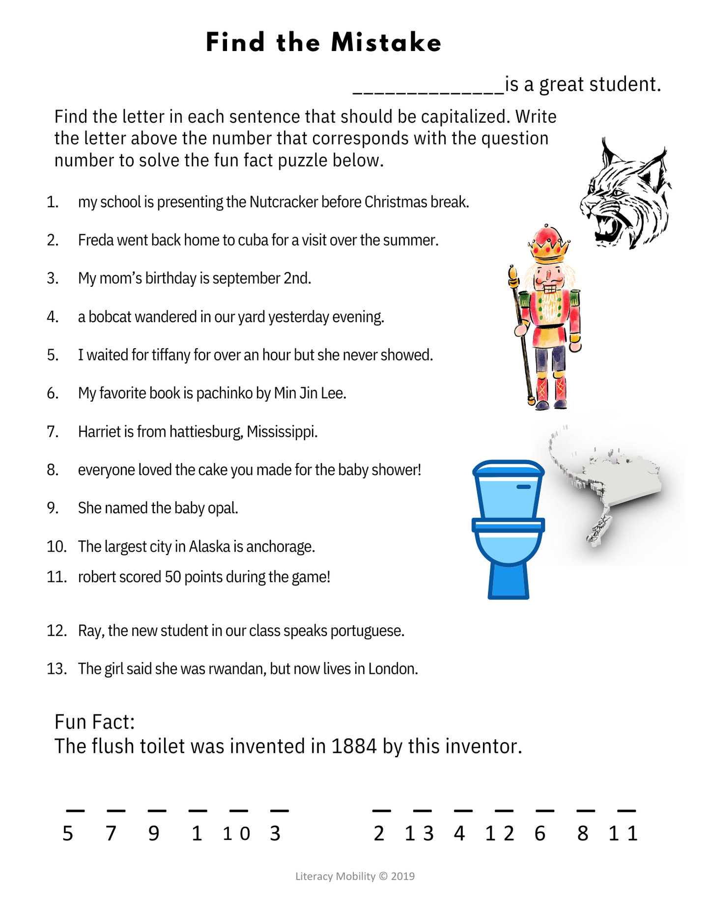 Students will find the mistake in capitalization and punctuation worksheet