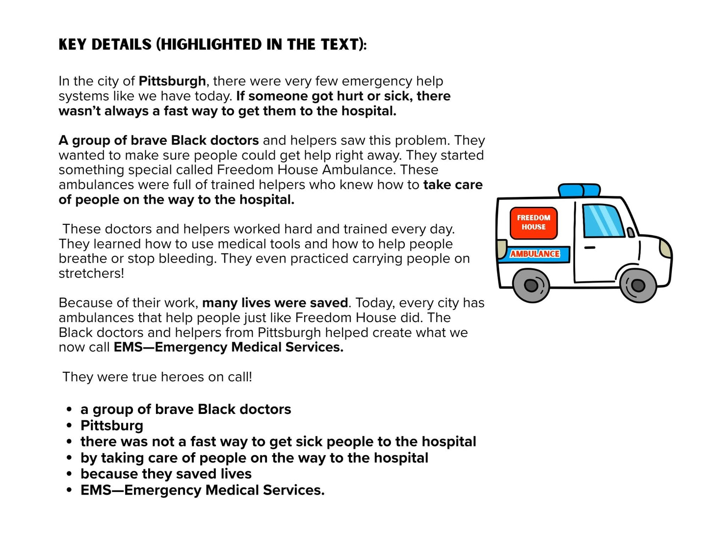 Freedom House ambulance key details, highlighted in the text
