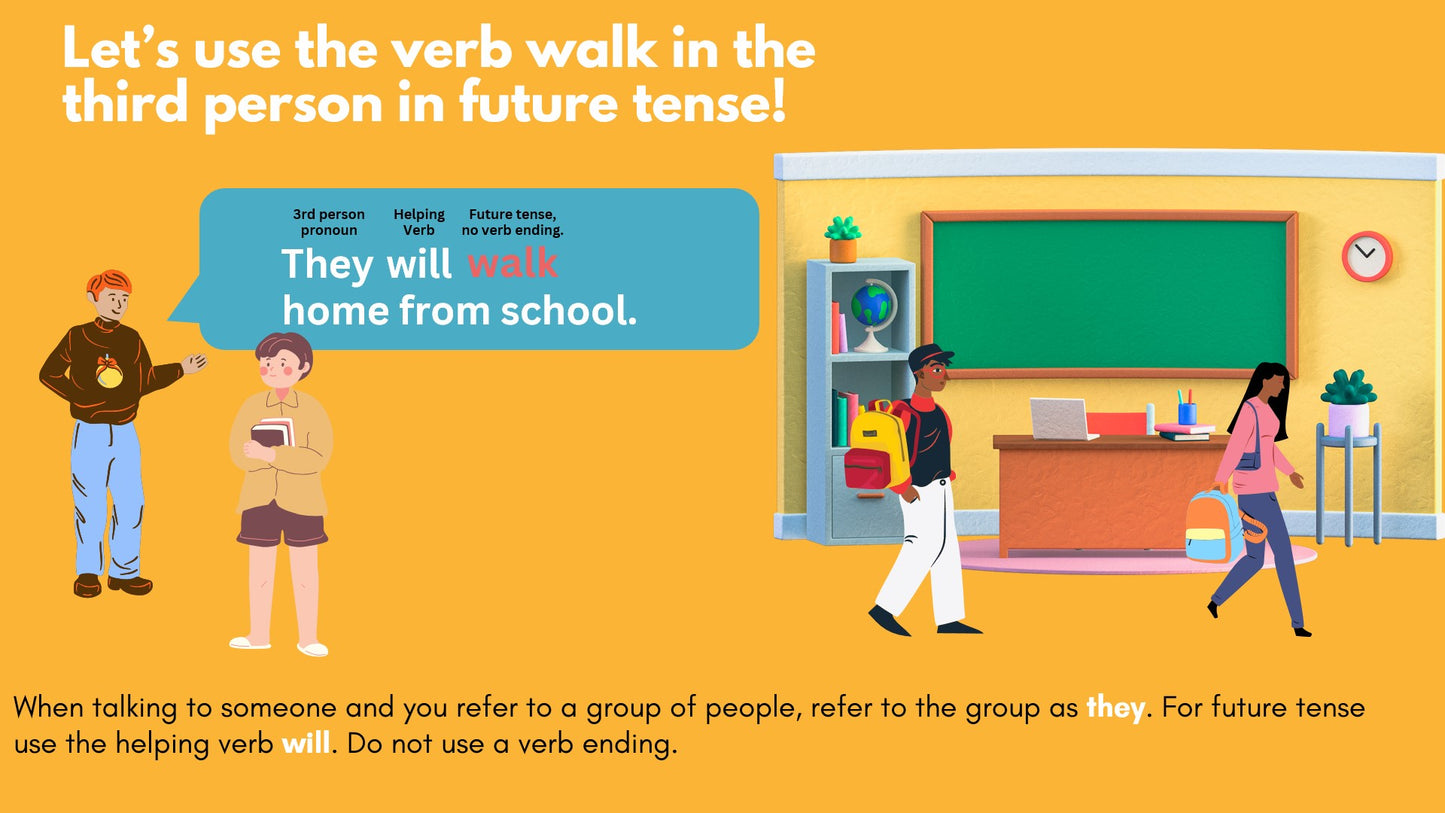 Future tense verbs in the third person and helping verbs