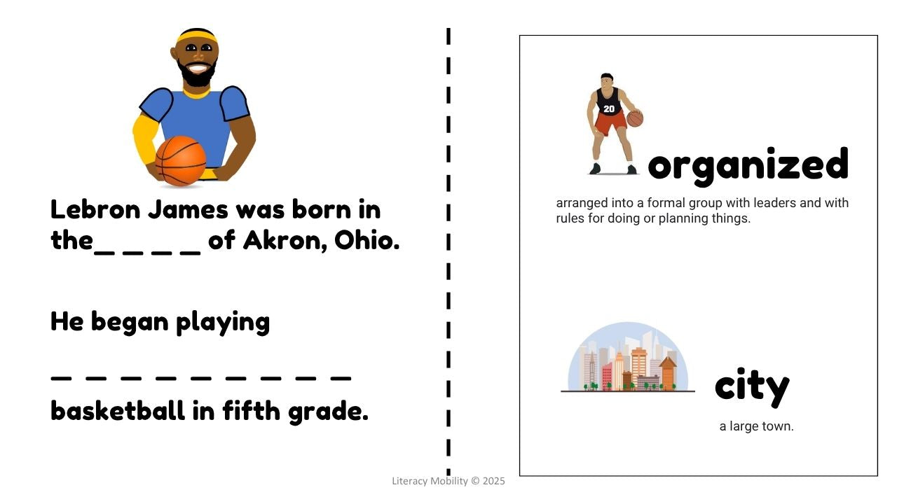 the book of Lebron James Making inferences with pictures organized and city