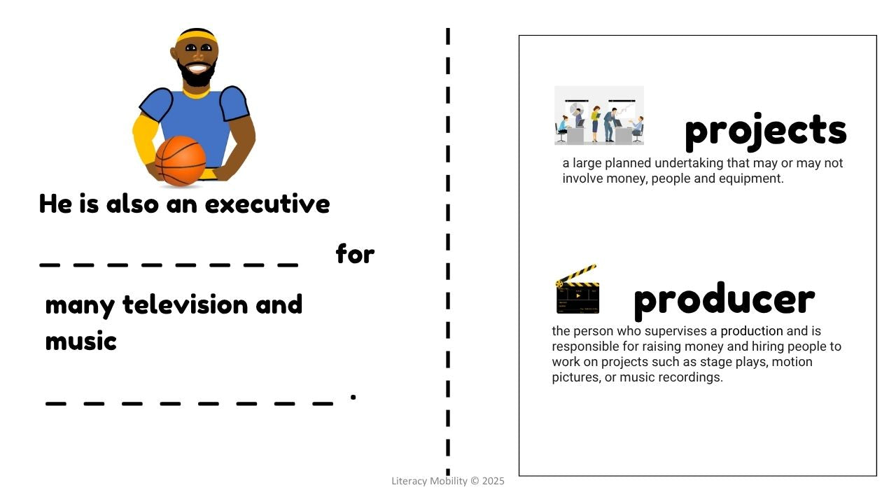 the book of Lebron James Making inferences with pictures projects and producer