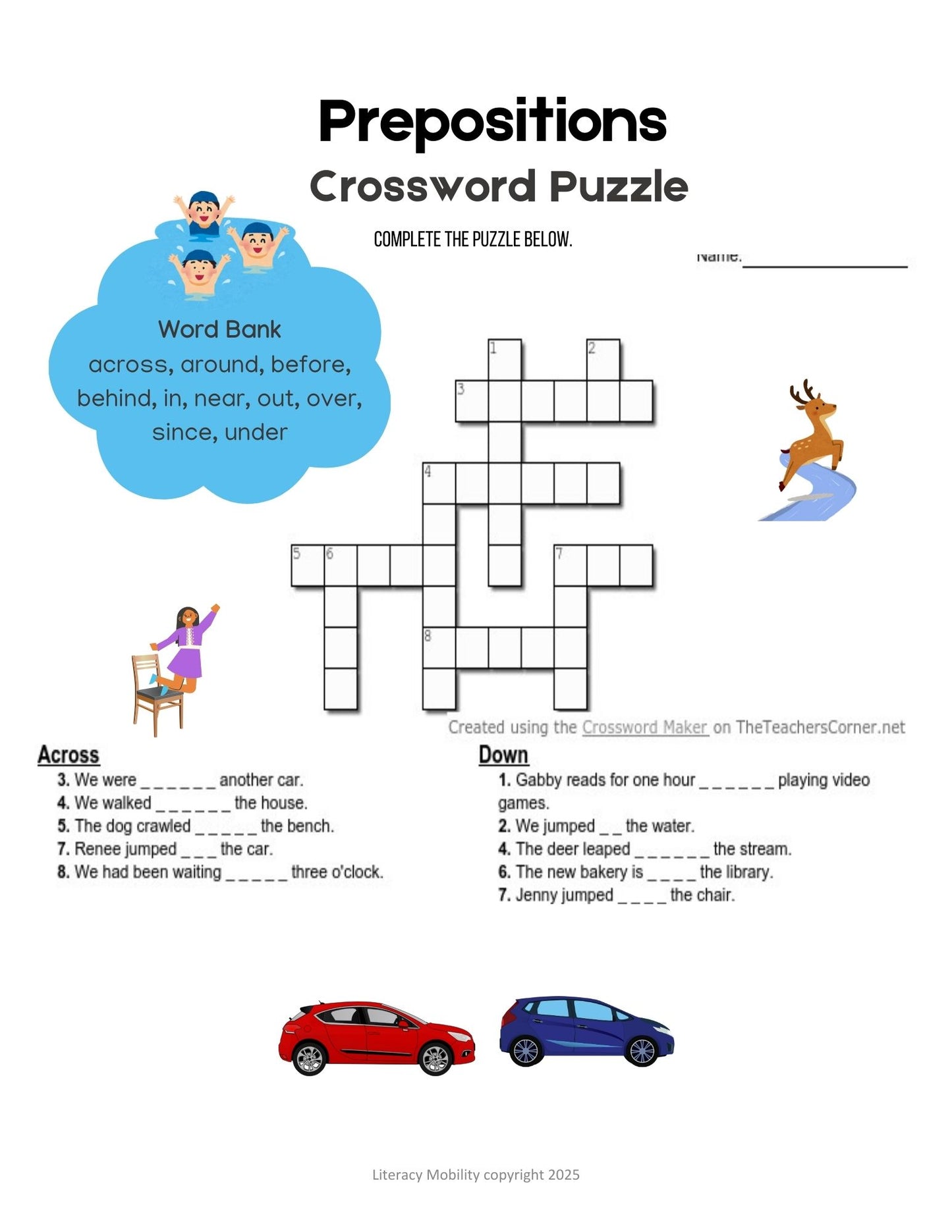 Prepositions Crossword Puzzle worksheet