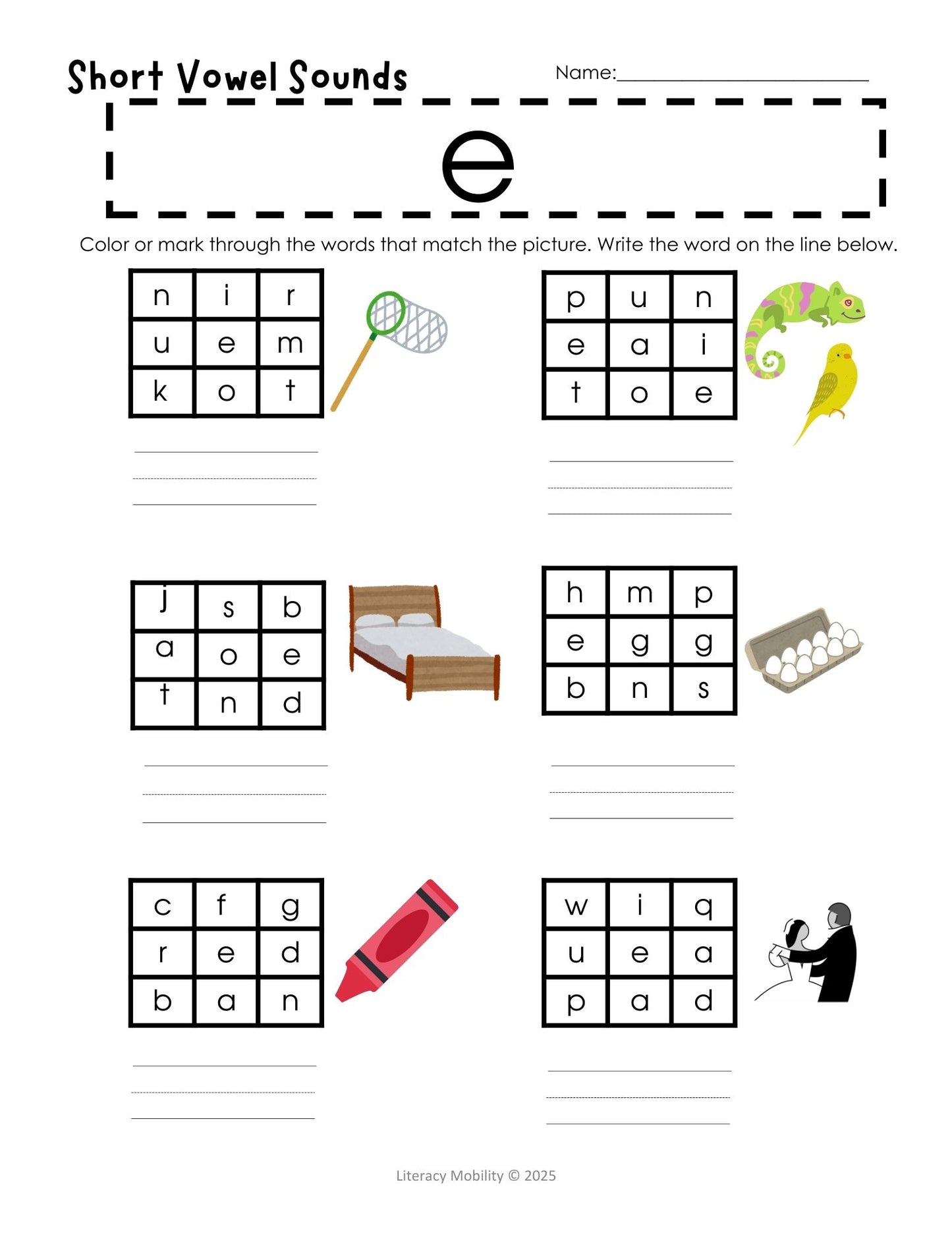 short vowel sound word search letter e worksheet