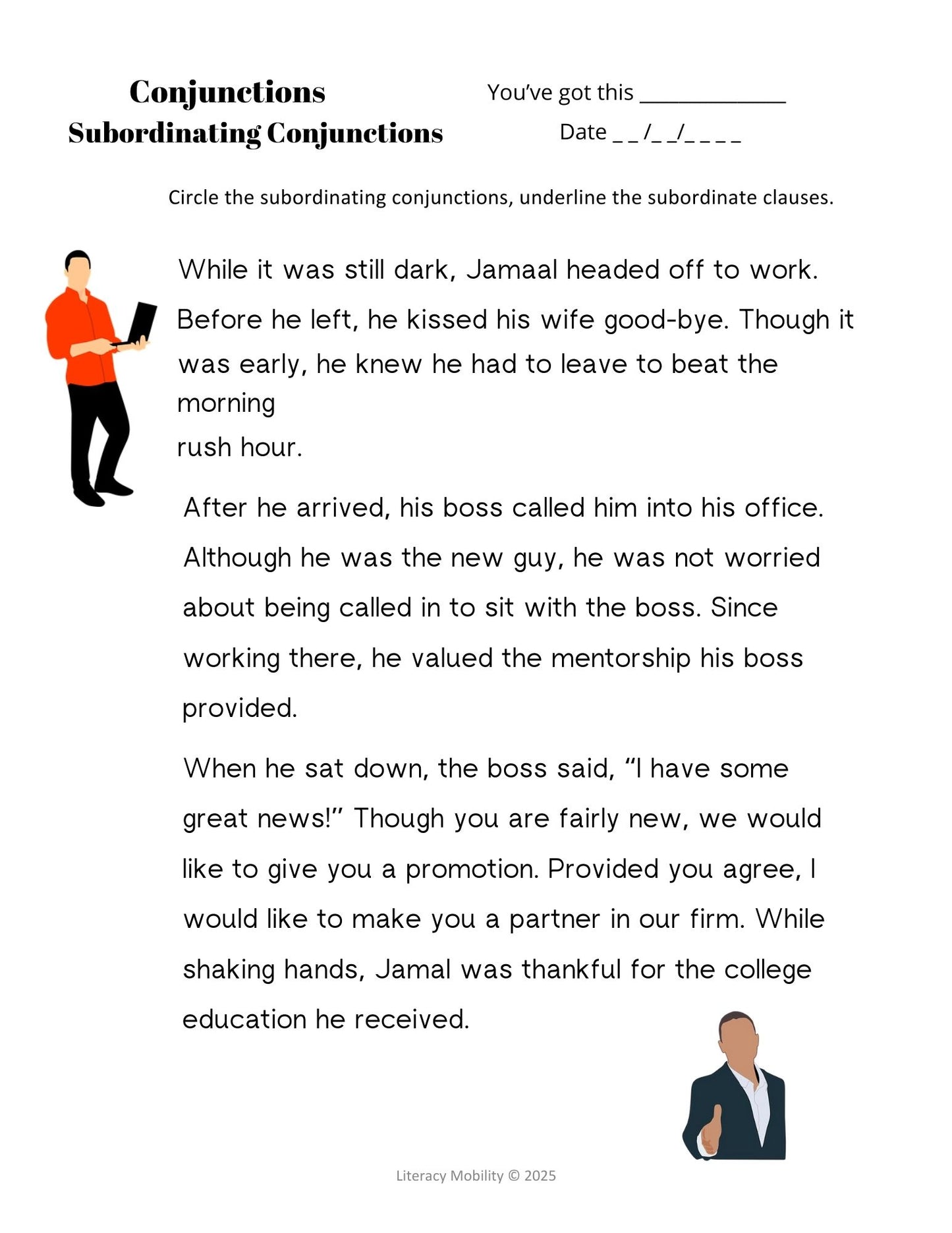 Subordinating conjunctions worksheet