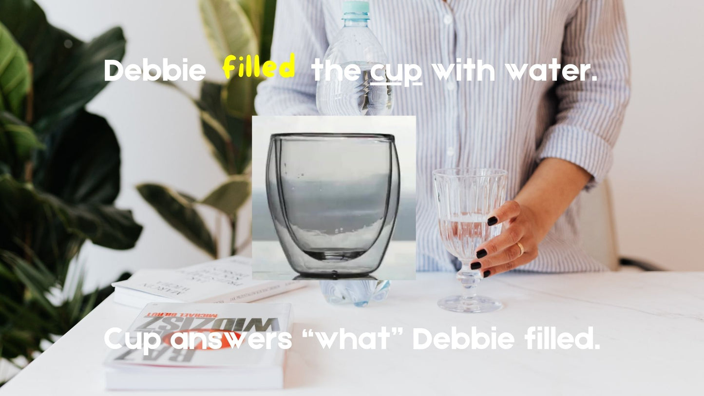 Transitive and Intransitive Verbs PowerPoint and Worksheets Debbie filled the cup with water. Cup answers "what" Debbie filled.
