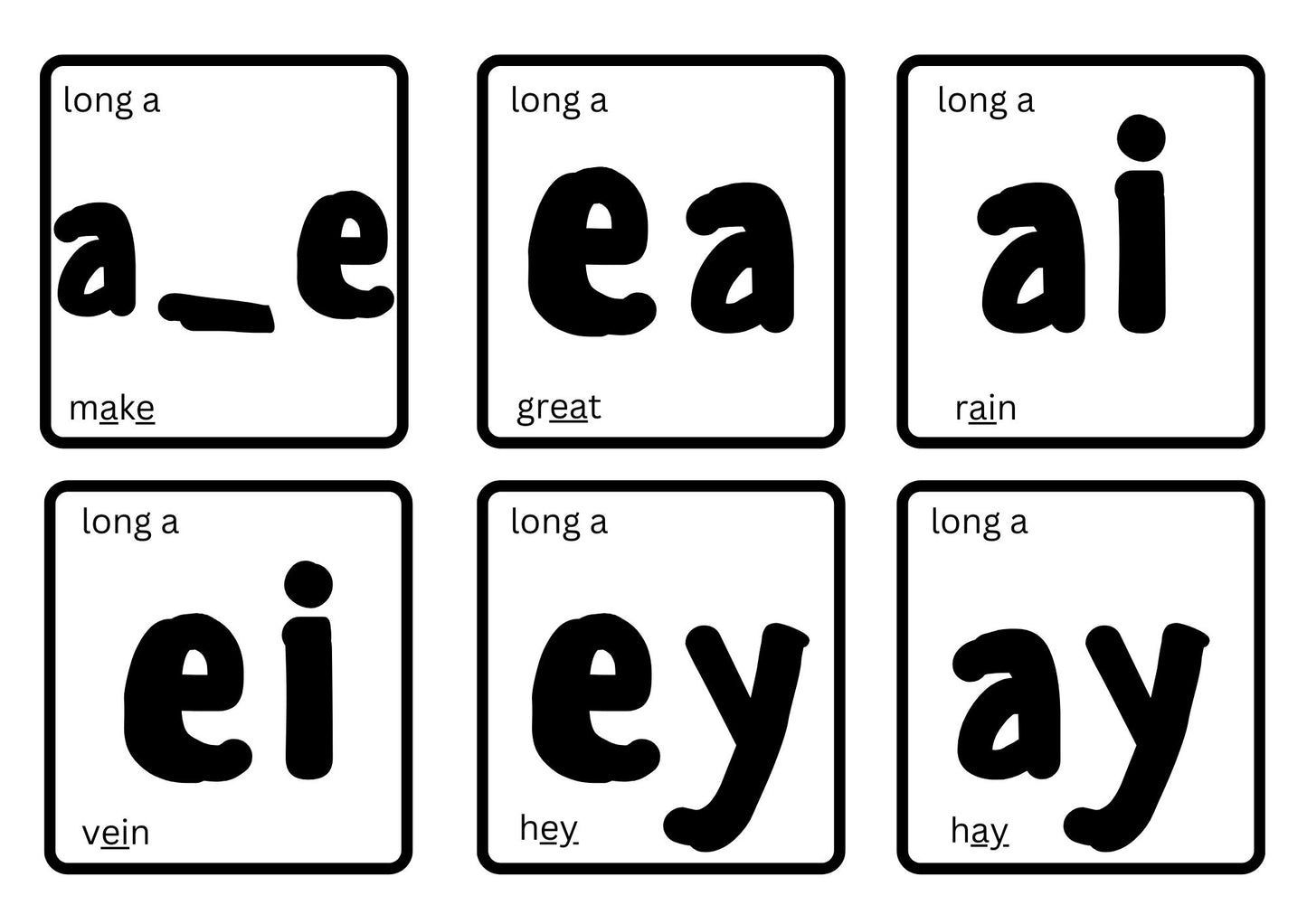 Long a vowel sound flashcards