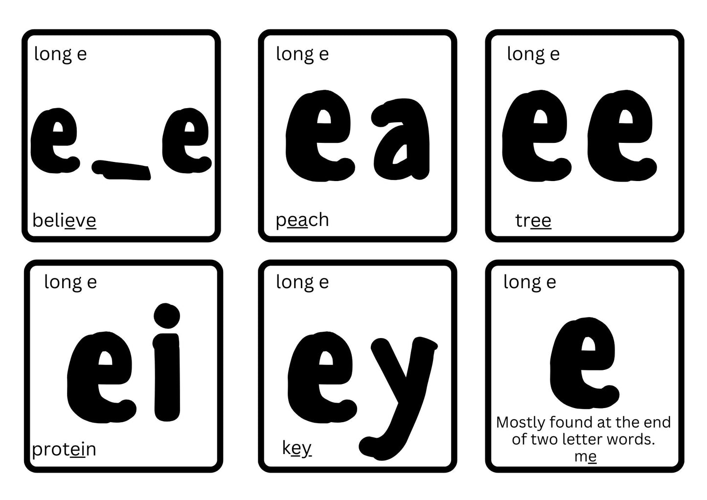 Long E vowel sounds flashcards