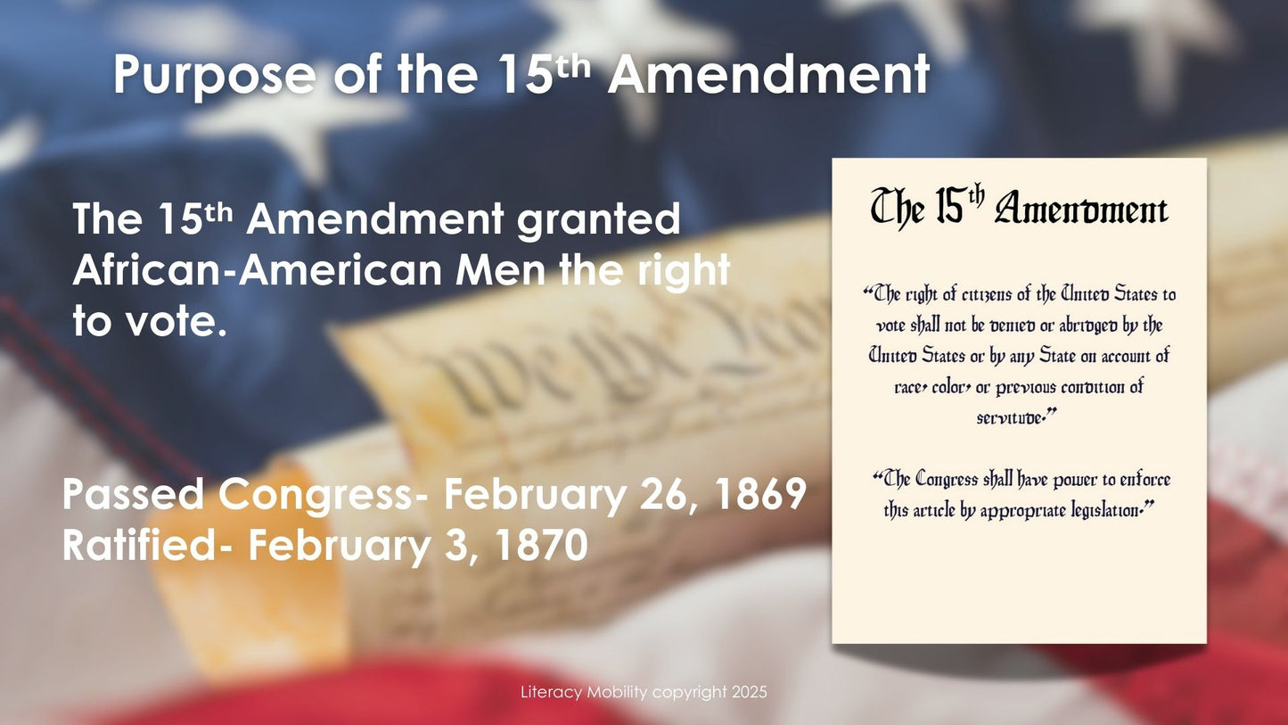 The 15th amendment granted African American men the right to vote