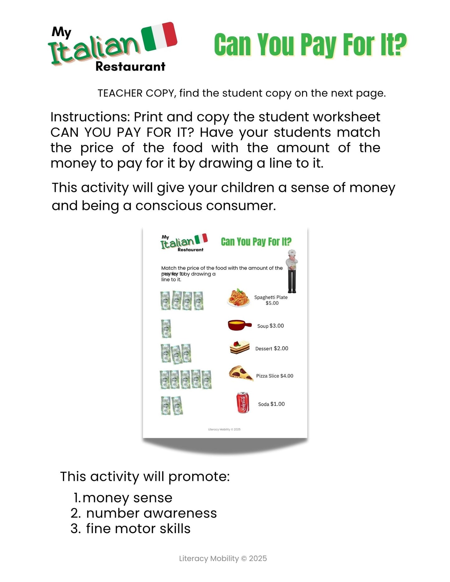 My Italian Restaurant Preschool Lesson Plans: Hands-On Math, Literacy & Dramatic Play Activity Pack for Early Learners