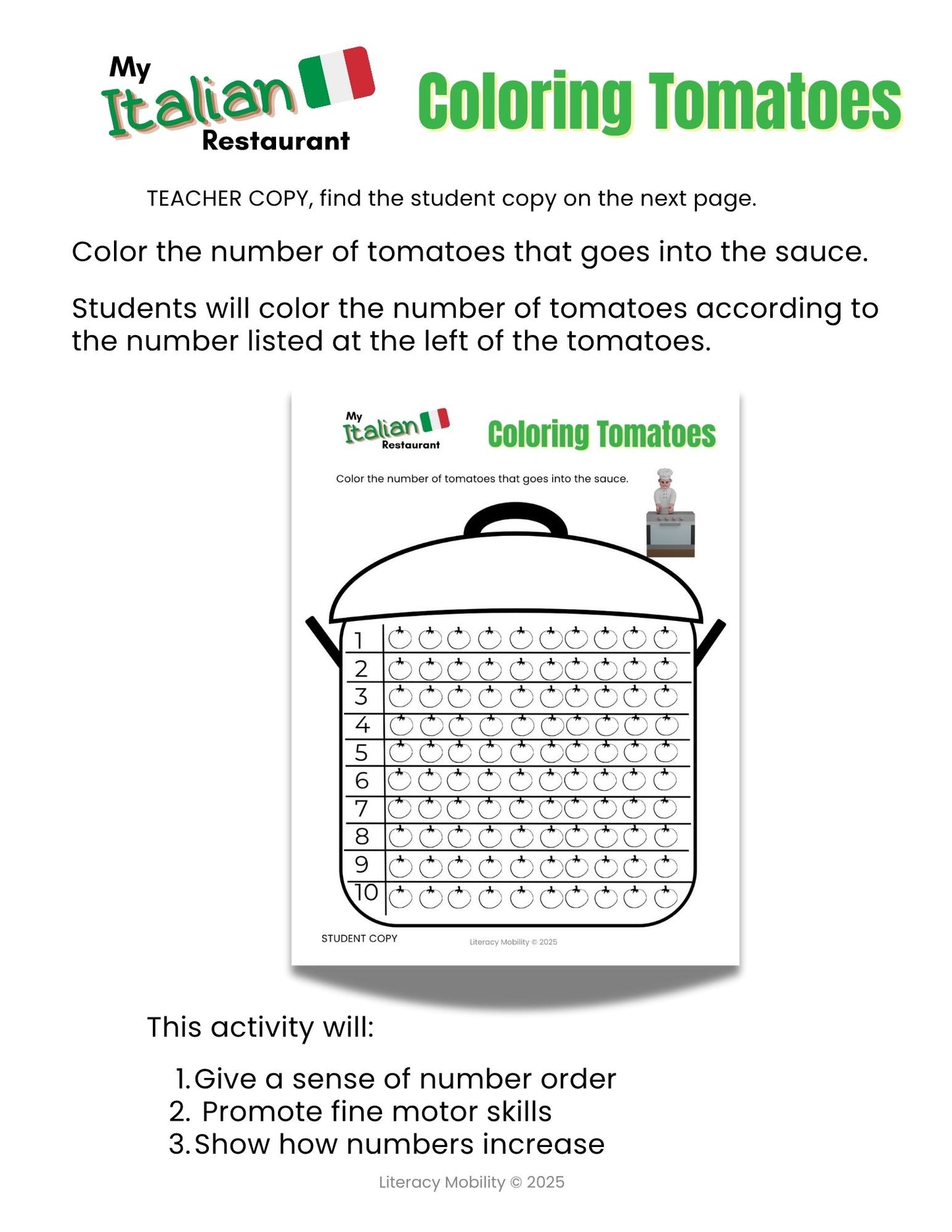 My Italian Restaurant Preschool Lesson Plans: Hands-On Math, Literacy & Dramatic Play Activity Pack for Early Learners