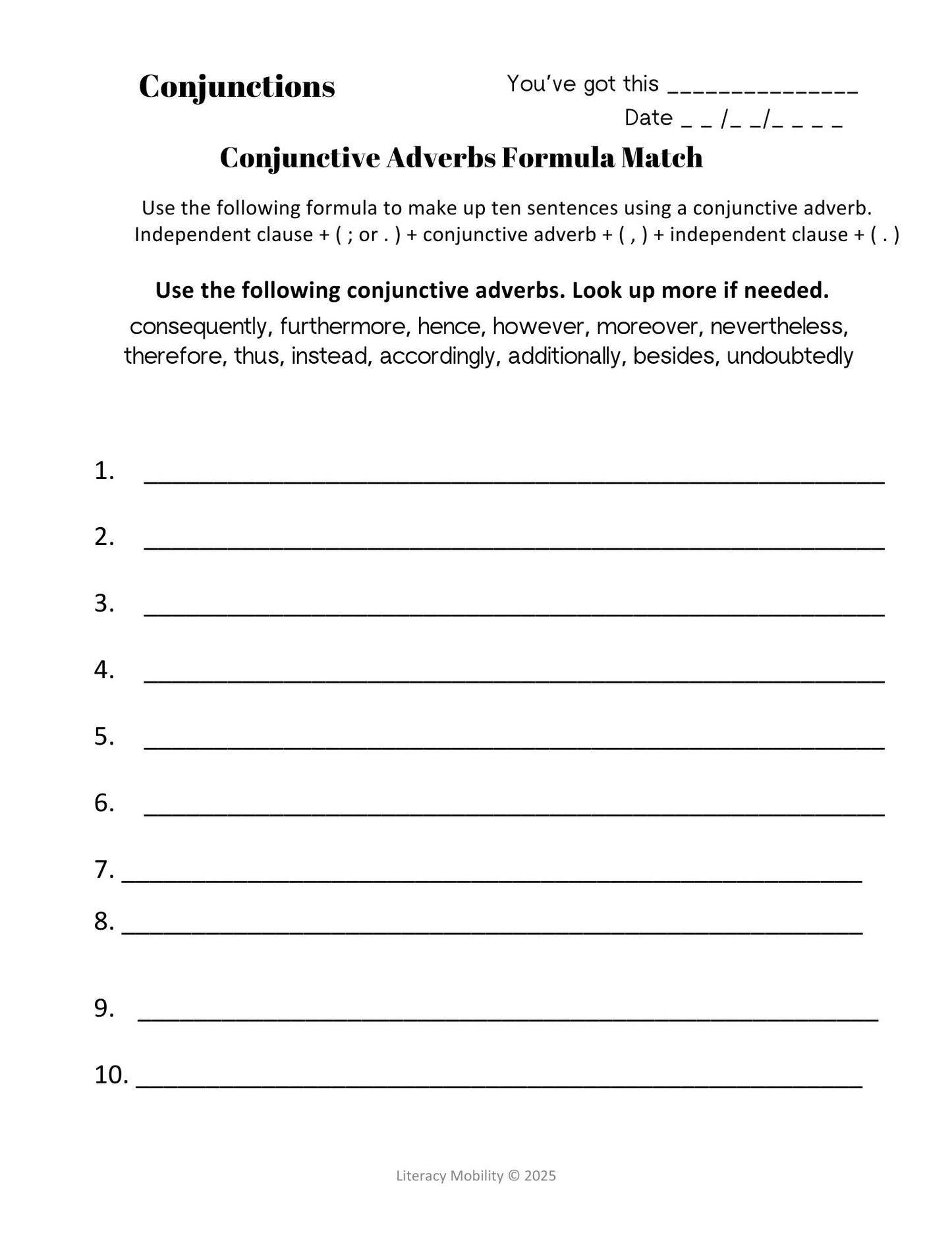 Conjunctions and interjections conjunctive adverbs formula match