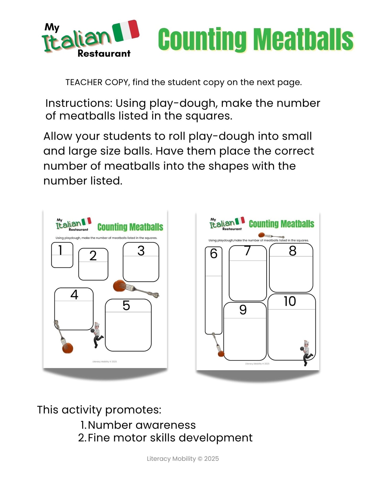 My Italian Restaurant Preschool Lesson Plans: Hands-On Math, Literacy & Dramatic Play Activity Pack for Early Learners
