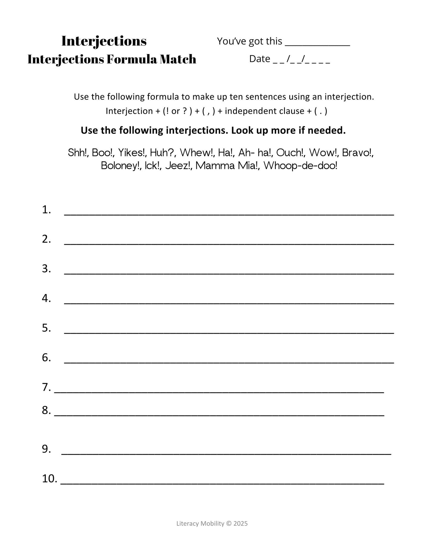 Conjunctions and interjections interjections formula match
