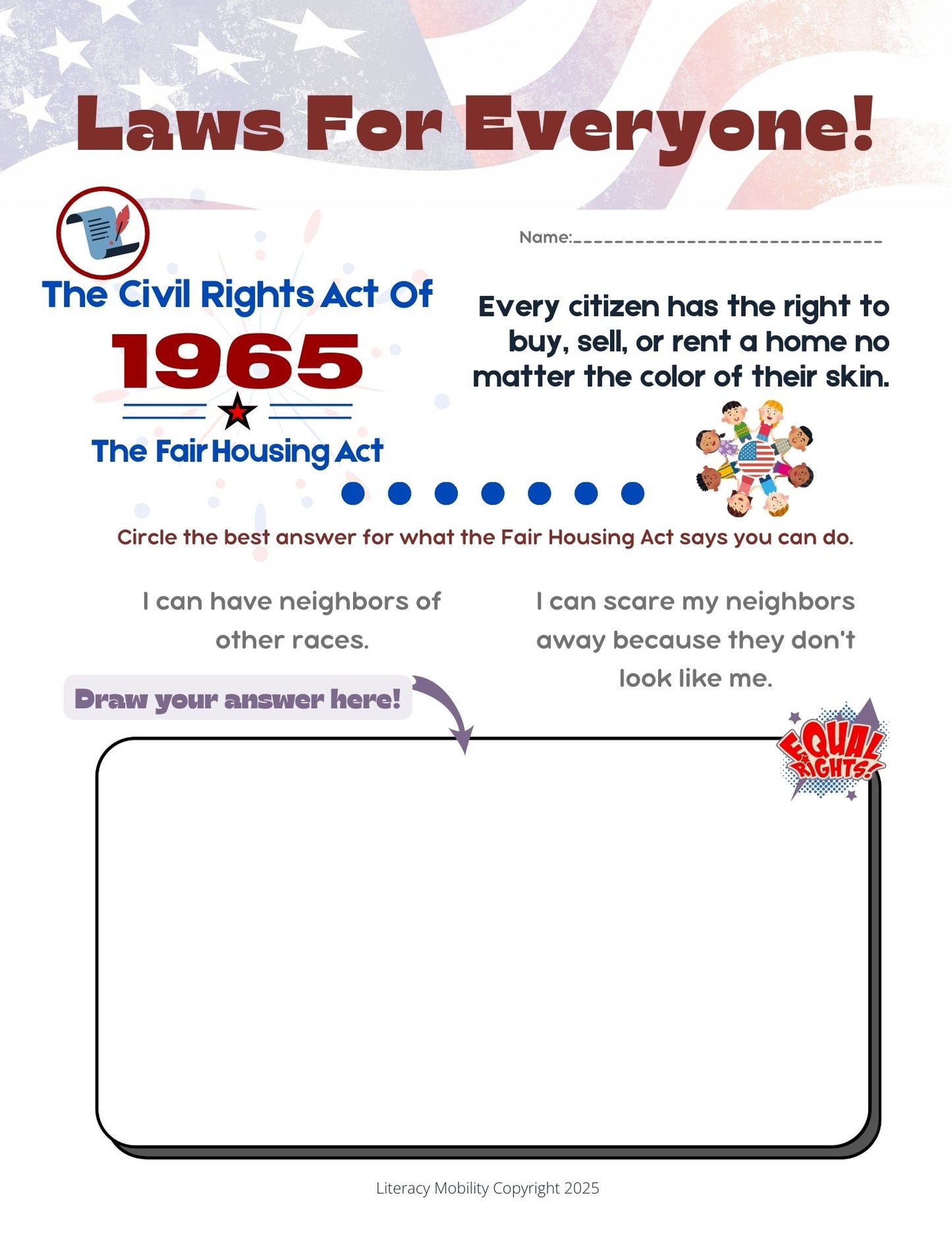 Laws for everyone by literacy mobility covers the civil rights act of 1965 also known as the fair housing act