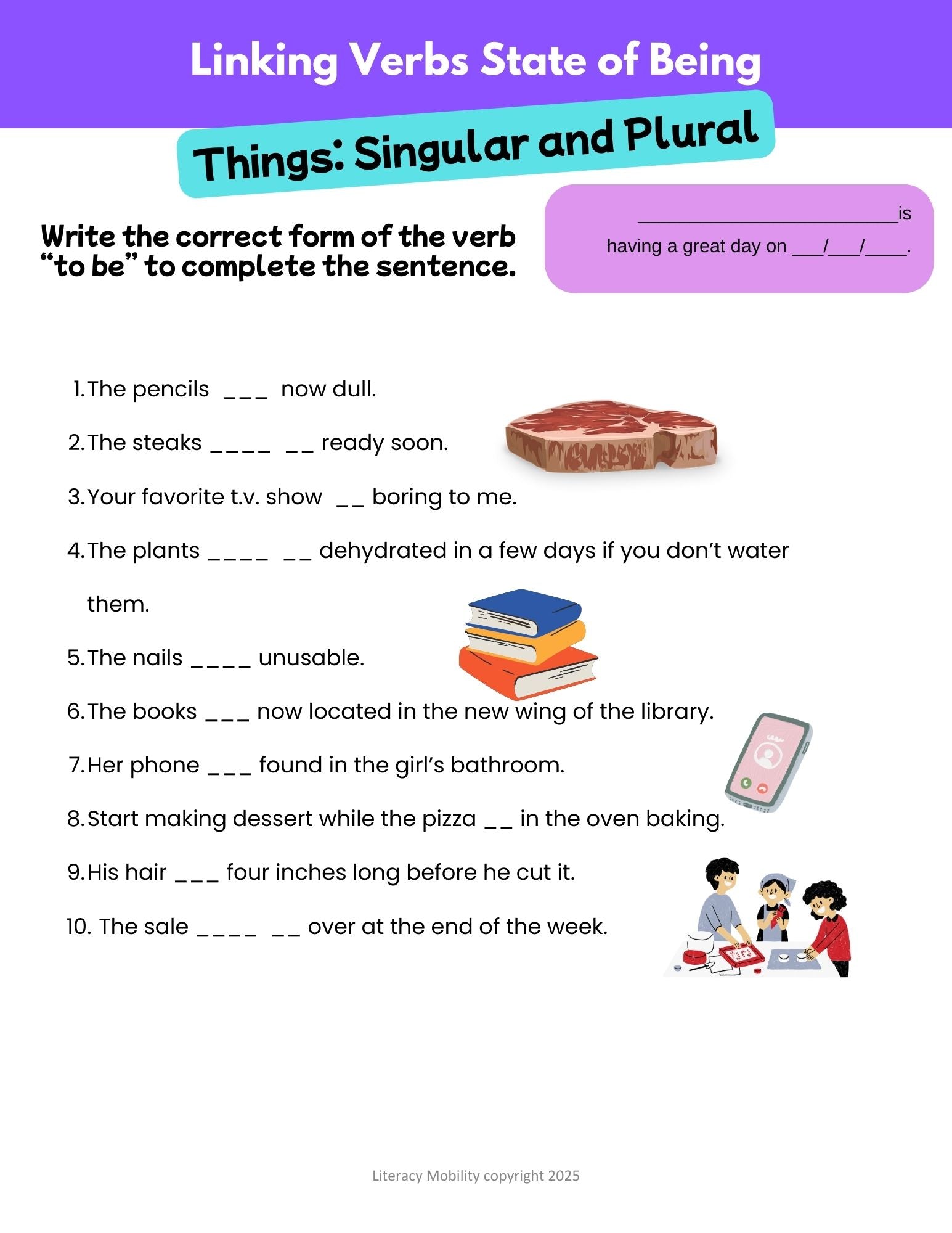 Singular and plural nouns and linking verbs state of being