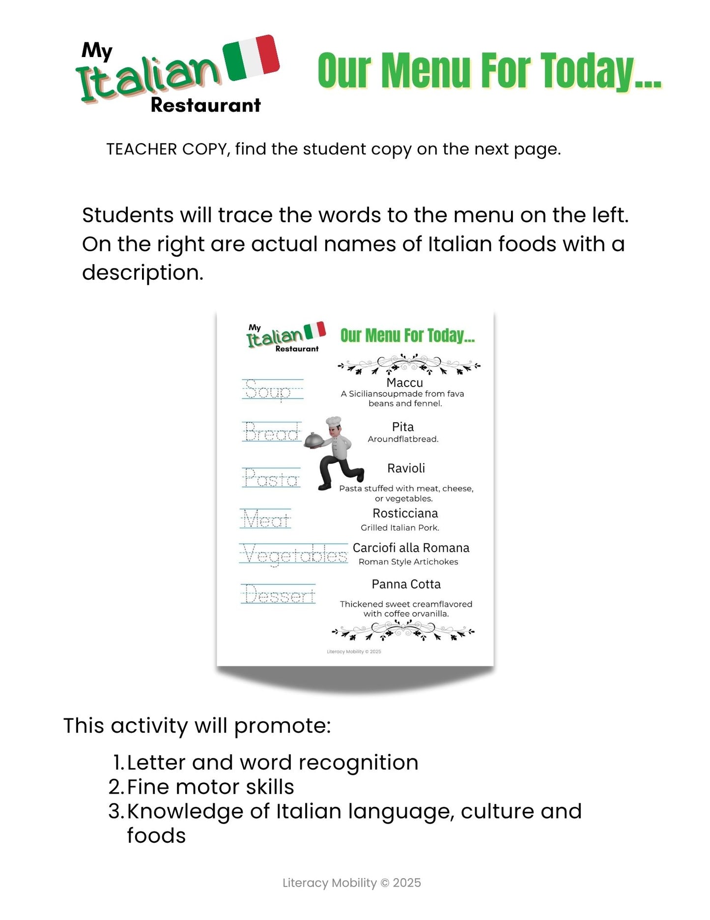 My Italian Restaurant Preschool Lesson Plans: Hands-On Math, Literacy & Dramatic Play Activity Pack for Early Learners