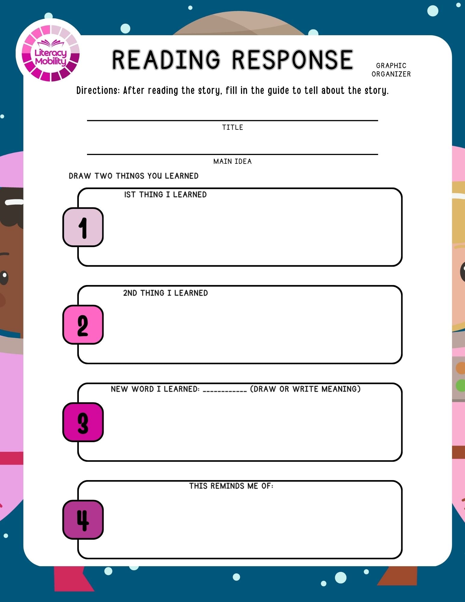 Reading response graphic organizer with colorful border