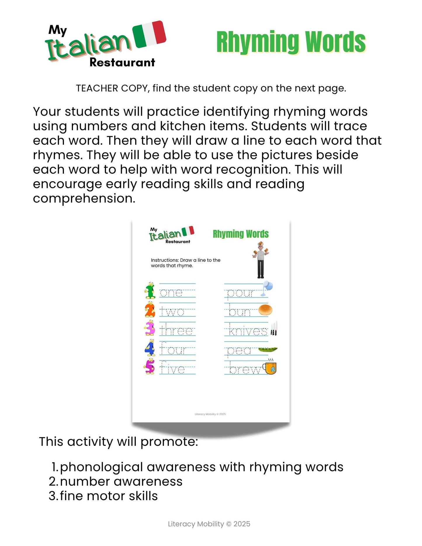 My Italian Restaurant Preschool Lesson Plans: Hands-On Math, Literacy & Dramatic Play Activity Pack for Early Learners