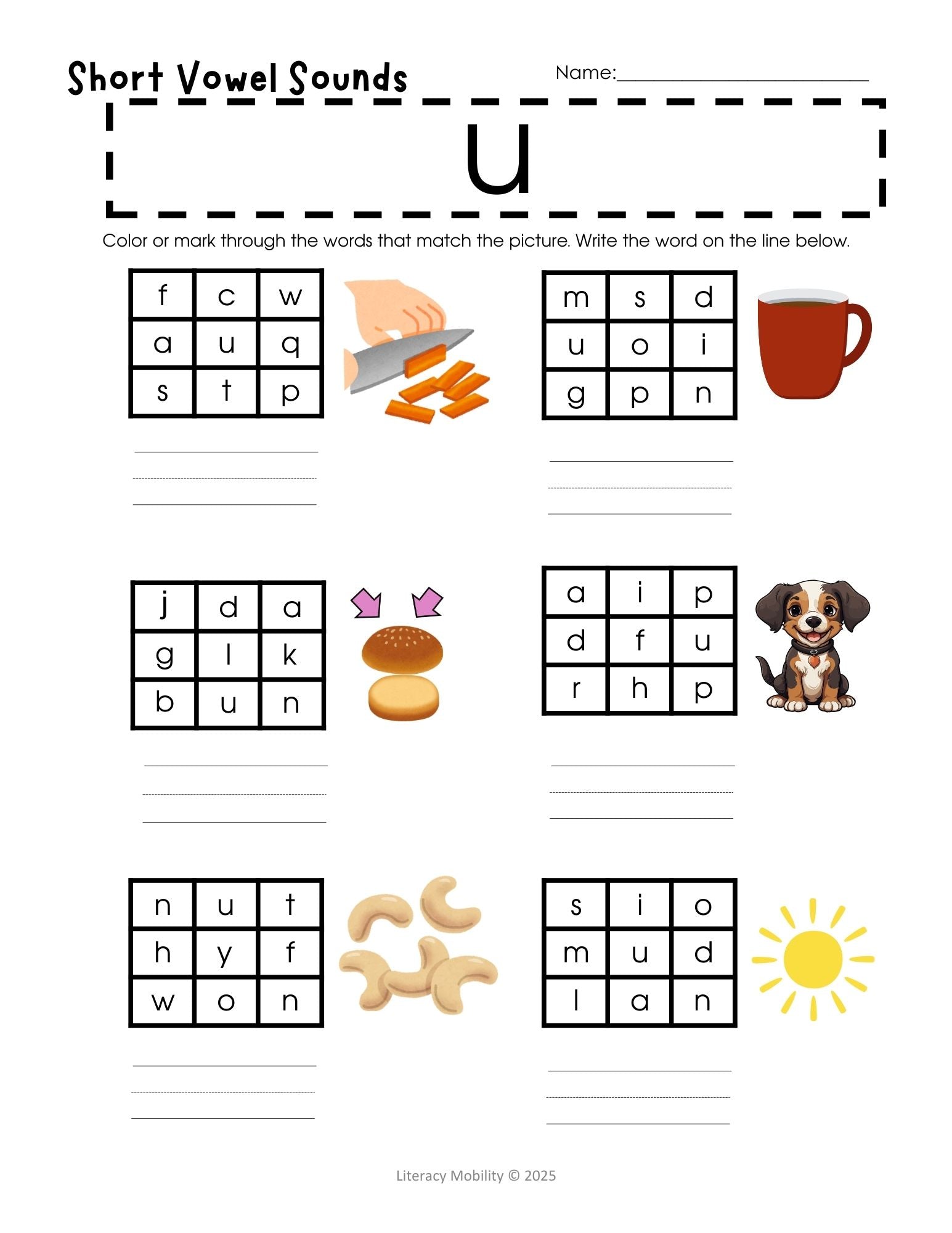 short vowel sound word search letter u worksheet