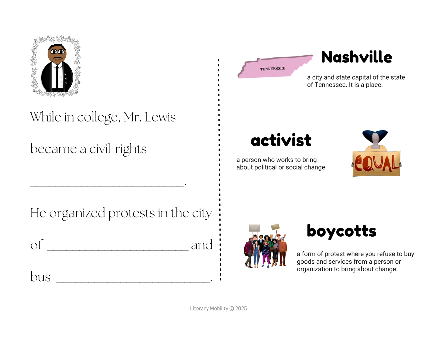 The book of John Lewis Making inferences with pictures early life as an activist organizing boycotts in Nashville