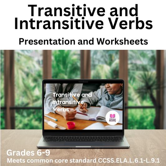 Transitive and intransitive verbs PowerPoint presentation and worksheet set website thumbnail