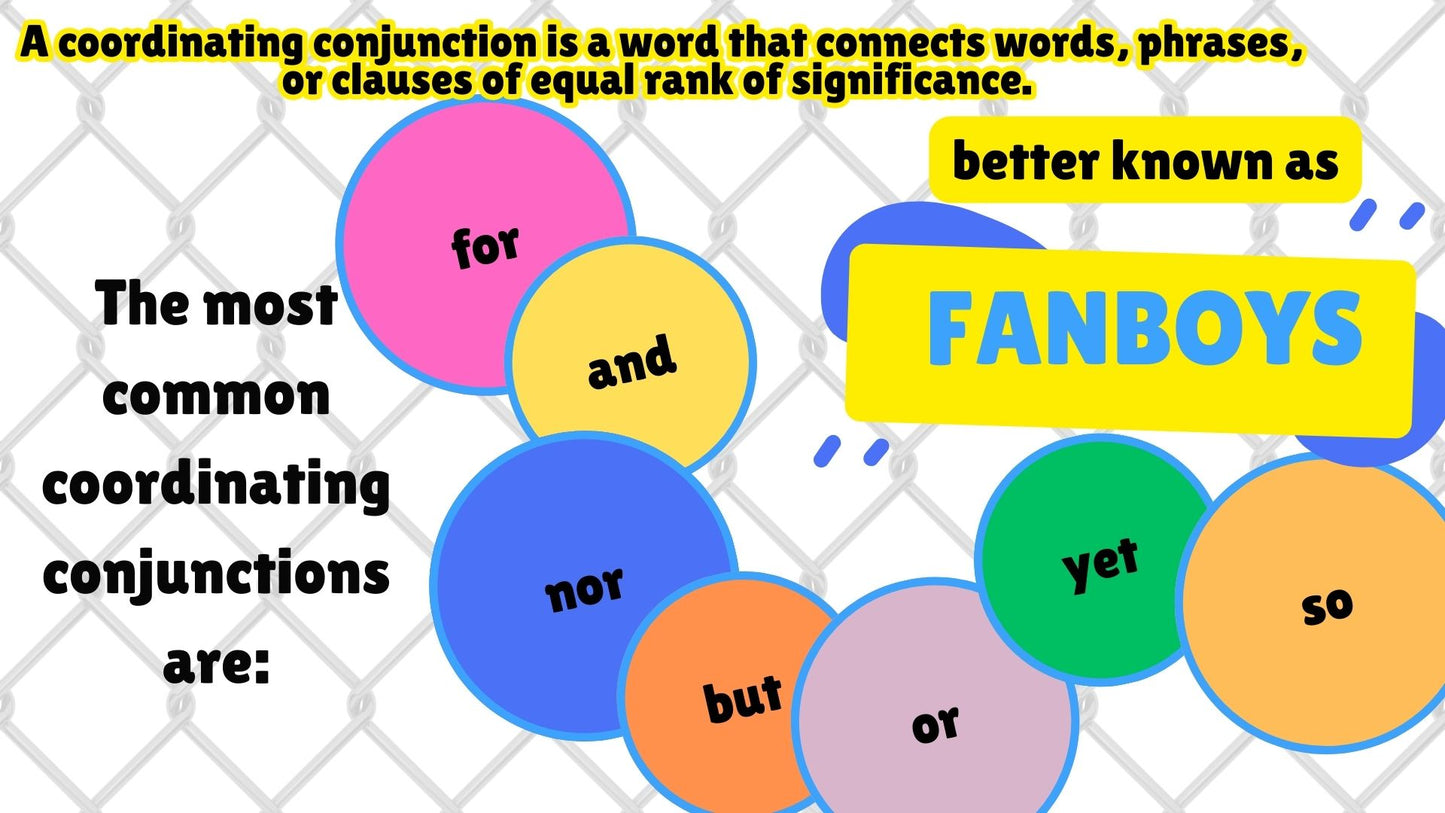 Common coordinating conjunctions are called fanboy