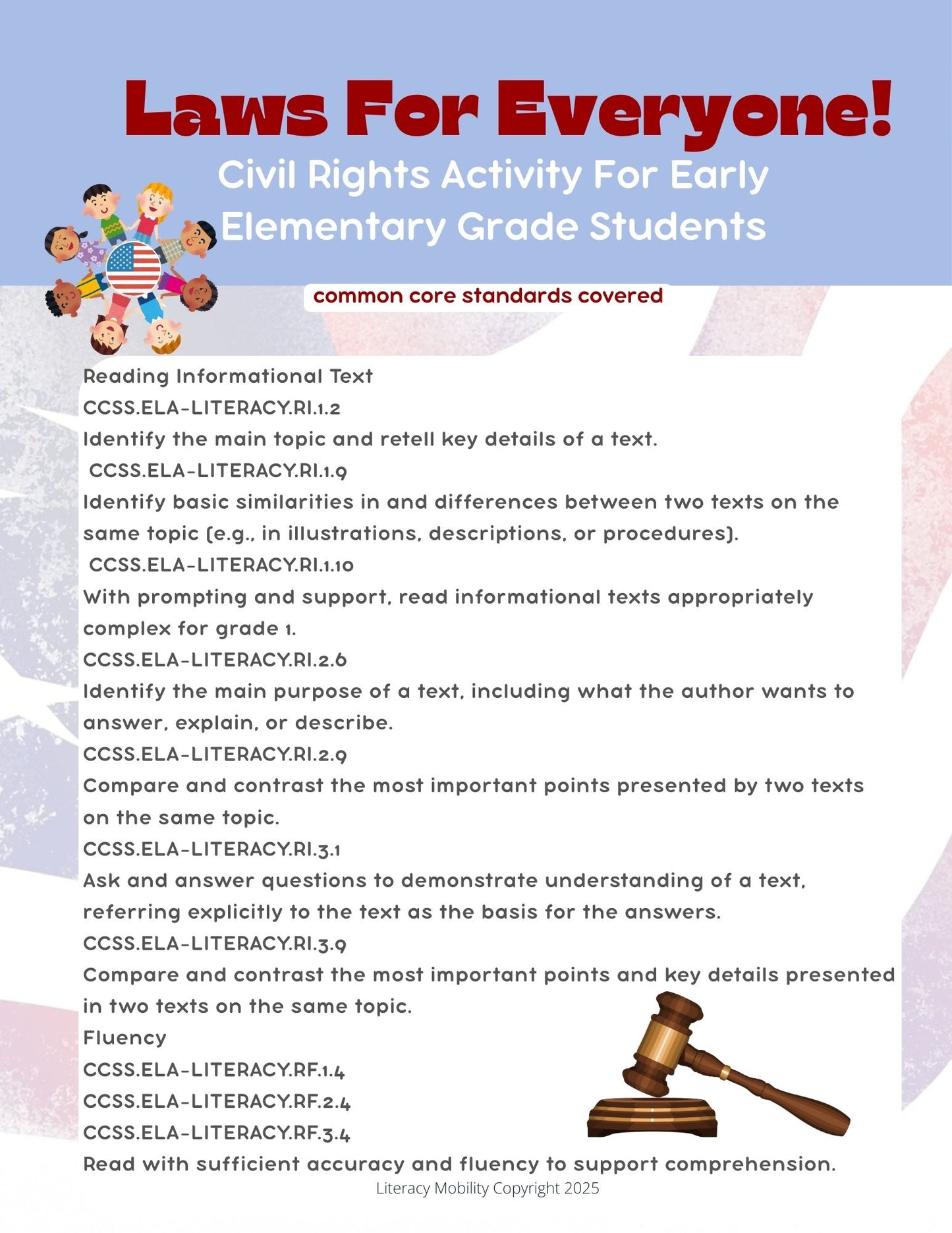 laws for everyone follows common core standards for grades 1, 2, and 3