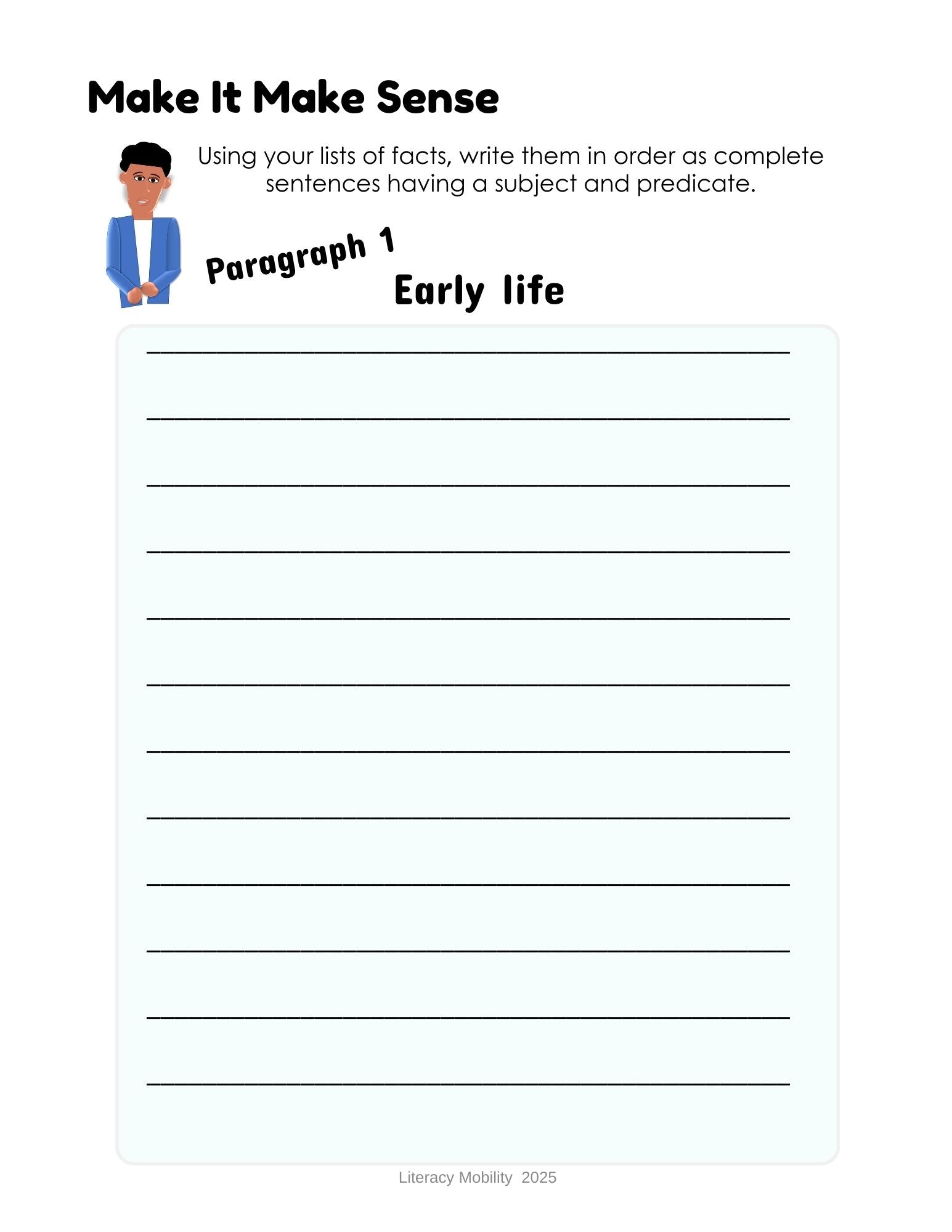 Biography writing activity elementary make it make sense paragraph 1