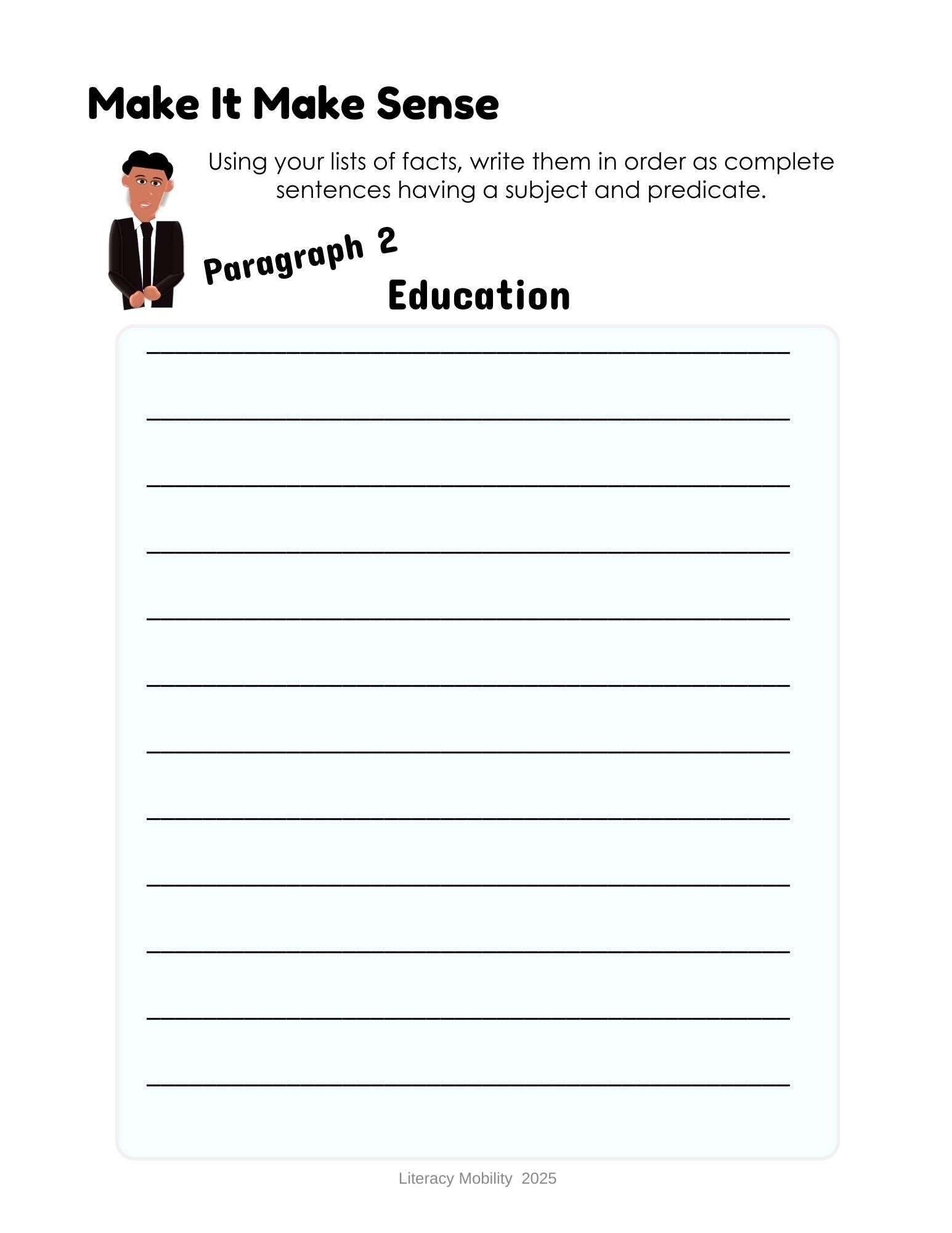 Biography writing activity elementary make it make sense paragraph 2