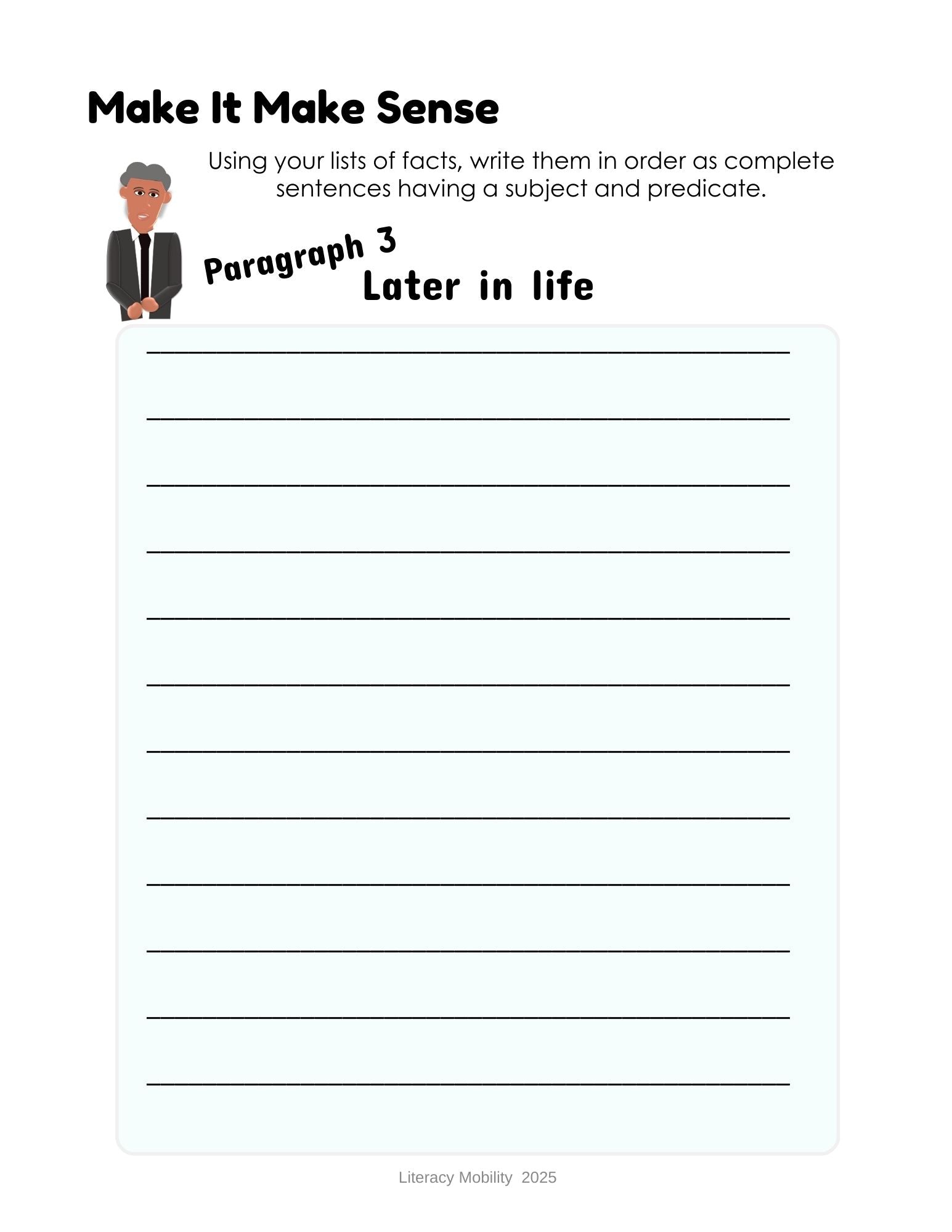 Biography writing activity elementary make it make sense paragraph 3