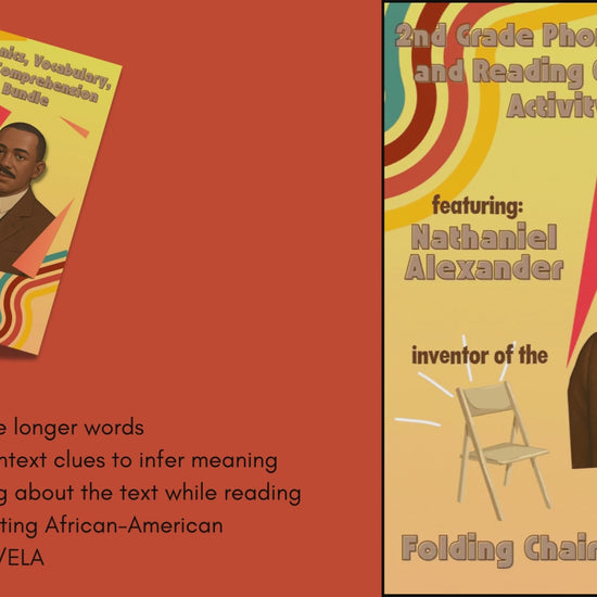 Preview video detailing the 2nd grade phonics, vocabulary, and reading comprehension activity bundle featuring Nathaniel Alexander