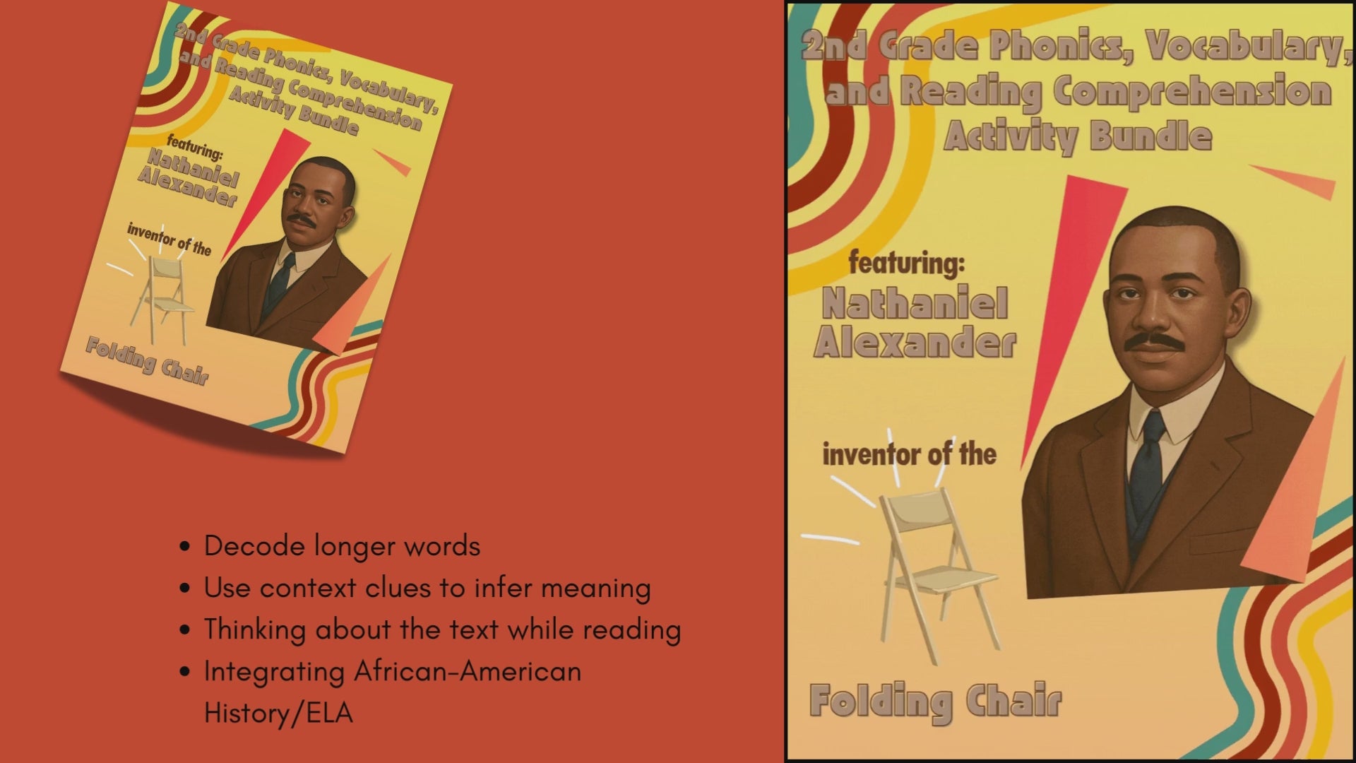 Preview video detailing the 2nd grade phonics, vocabulary, and reading comprehension activity bundle featuring Nathaniel Alexander